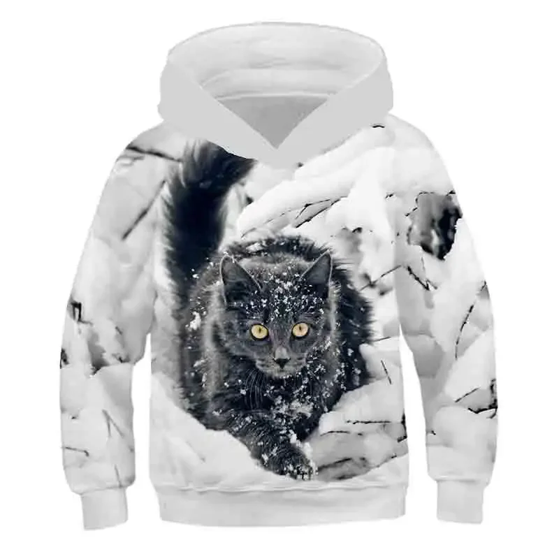 2023 New Boys Girls Cute Cat 3D Print Hoodie Children Hooded Pullover Sweatshirt Fashion Child Hoodies Kids Casual Tops Clothing