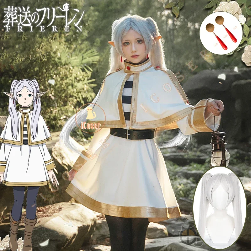 Anime Friar Beyond Journey's End Friar Cosplay Costume Dress Ears Earrings Mage Uniform Halloween Party Costume Women