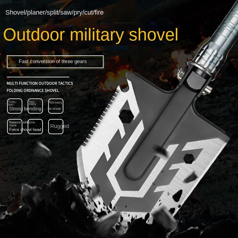 Outdoor engineer shovel medium multi-function diamond shovel manganese steel aluminum alloy folding camping outdoor supplies