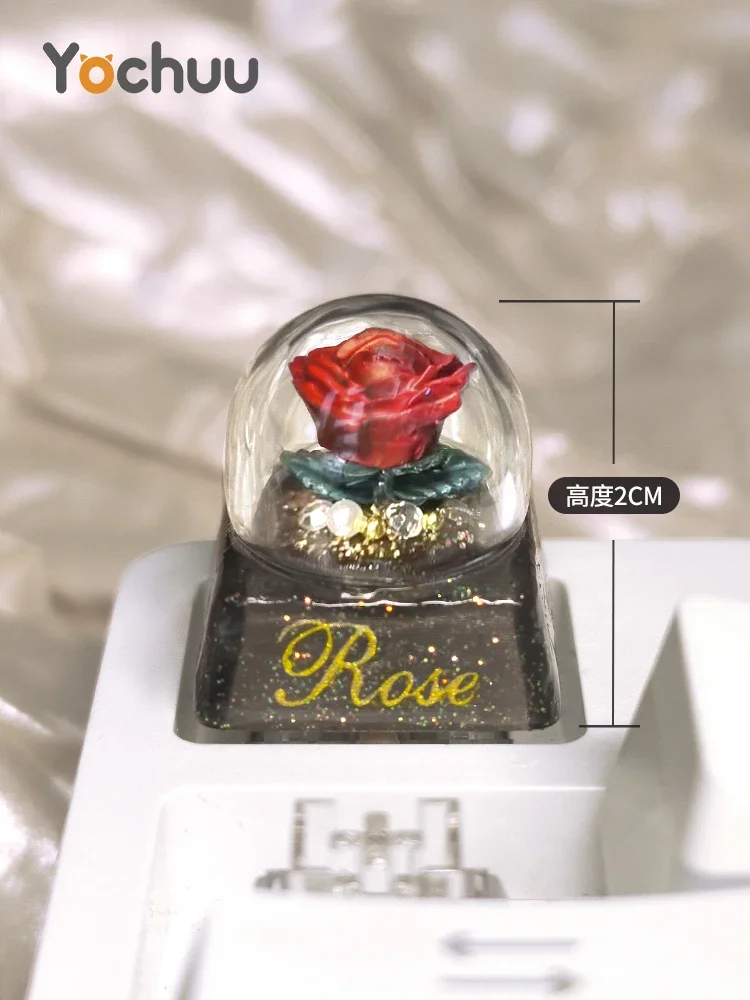 Red Rose Keycaps Transparent 3D Printing Cross Axis Resin Key Cap The Little Prince Personalized Cap Valentine's Day Gifts