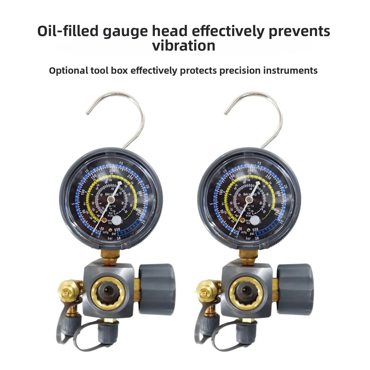 

R134a R410a R32 Single Valve Manifold Gauge with Purge Port AC Refrigerant Charging & Testing Tool