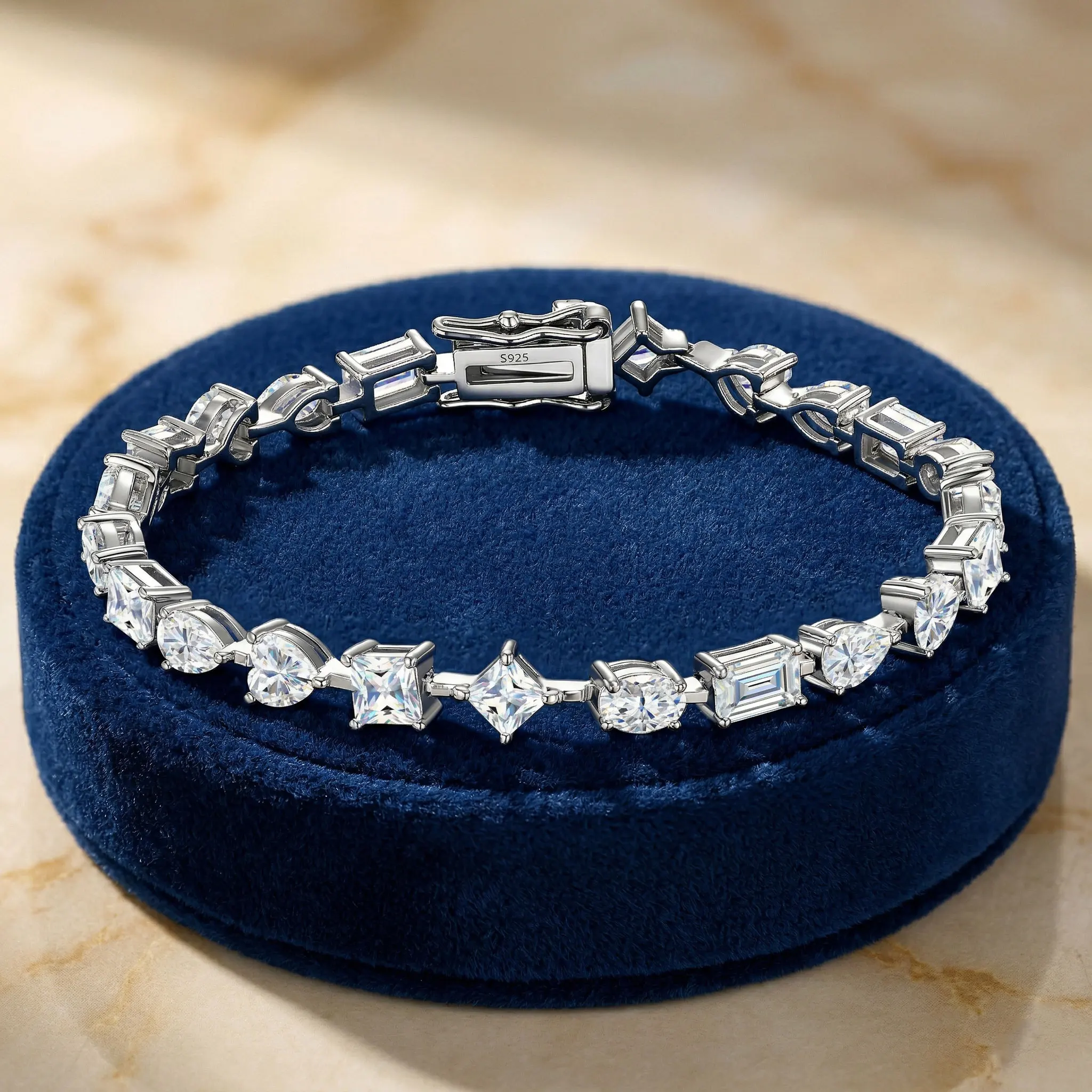 

Браслет-цепочка из муассанита с комбинированным огранением, серебро 925 пробы с покрытием из белого золота, изящная цепочка для женщин, элегантный подарок для повседневной носки