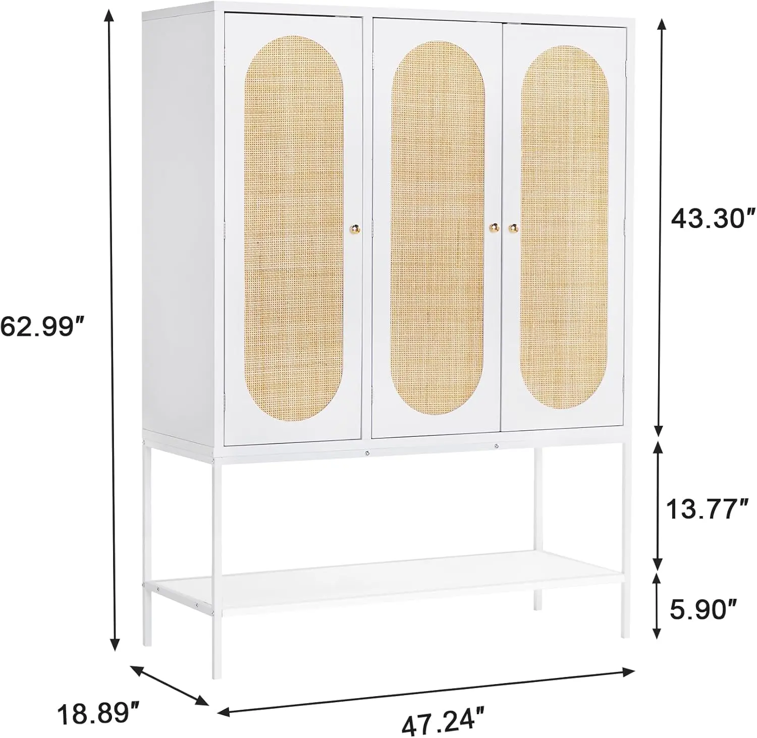 Levnary Armoire Wardrobe Closet With 3 Doors, Rattan Wardrobe Cabinet With Hanging Rail For Clothes, Freestanding Armoires