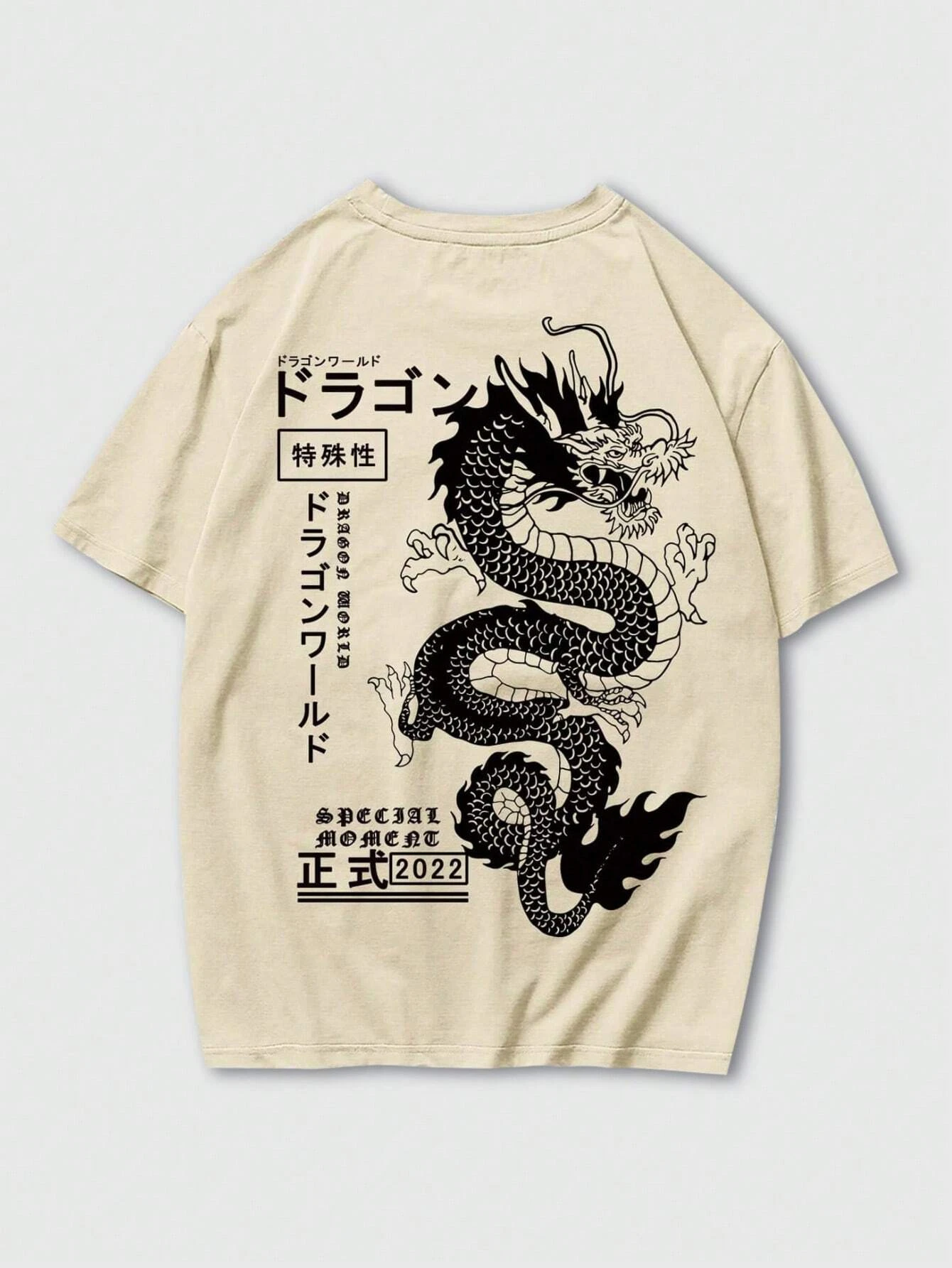 Anime Men Japanese Writing Dragon Graphic Unisex Men Women Cotton T-shirt Luxury Fashion Big Size Top Short Sleeve Classic Tee