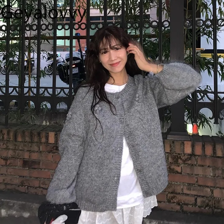 

Осенне-зимние женские свитера, верхний трехмерный кардиган ручной работы с цветком из бисера и пуговицами спереди, кардиган, свитер