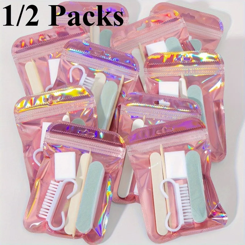 Manicure Set, Double-Sided Nail File, Wooden Cuticle Pusher, Nail Cleaning Tools, Manicure Sticks, Manicure Brush