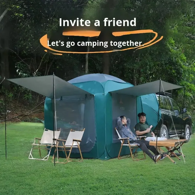 Hot Selling Car Tail Roof Extension Yurt Camping Tent for 3-4 Persons Beach Use Double Layer 210D Oxford Quick-Throwing