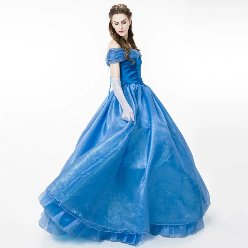 Disfraces  princesa Cenicienta para adultos, traje  lujo  cuento  hadas para Halloween, vestido  baile azul