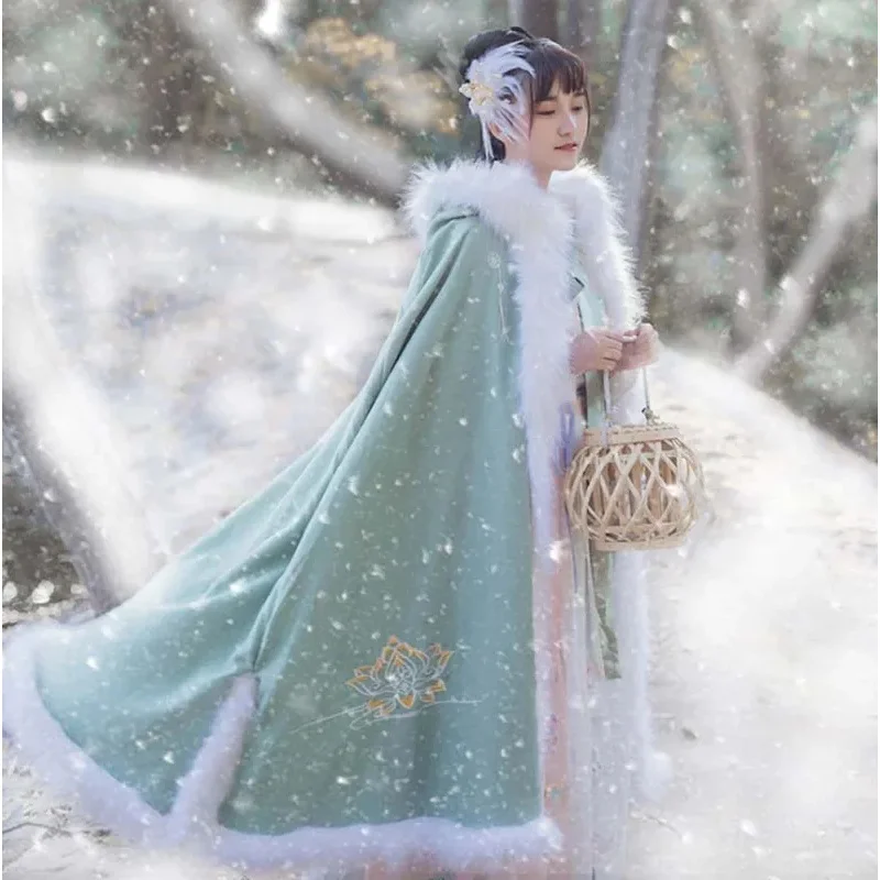 

Women Hanfu Cloak Chinese Traditional Winter Warm Green Hooded Cloak Cape Hanfu Female Carnival Cosplay Costume Gift For Women