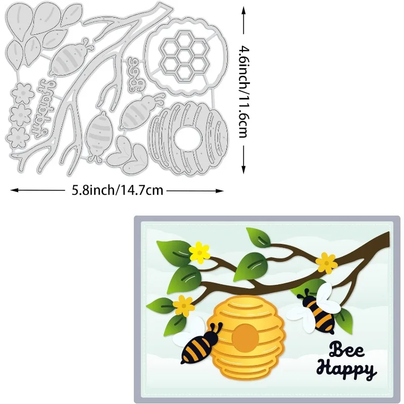 1szt 5.5x4.5 Honey Bee Cutting Dies Flower Branches Cut Stencils for DIY Crafts Scrapbook Decorative Embossing