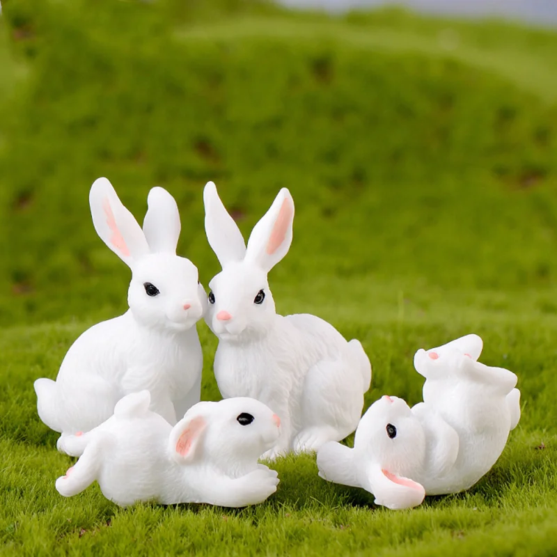 Cute Rabbit Miniature Figurines Resin Bunny Ornament Miniature Landscape Decoration Mini Animal Garden Decor Easter Decoration