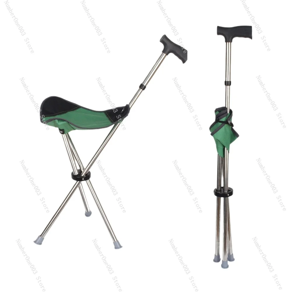 Outdoor Climbing Mountain Retractable Foldable Straight Crutch Stool Elderly Assist Non-slip Walking Casual Walking Stick Seat