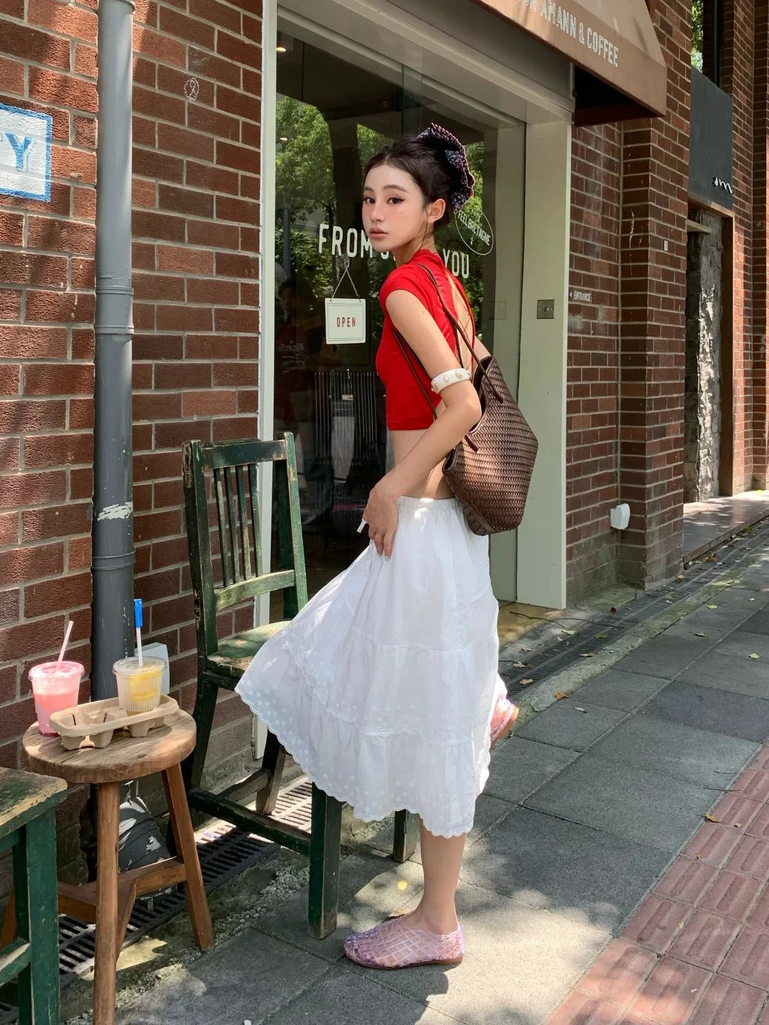 Faldas por debajo de la rodilla con cordón y dobladillo bordado Floral para mujer, Faldas de algodón con adornos de encaje de cintura baja, falda de estilo pijo dulce, novedad