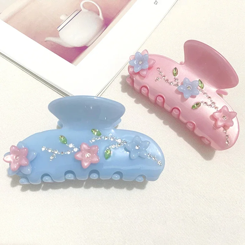 

Korea INS Colorful Rhinestone Flower Hair Claws for Women Fashion Geometric VintageDIY Hair Accessories Leaves Hair Clip Jewelry