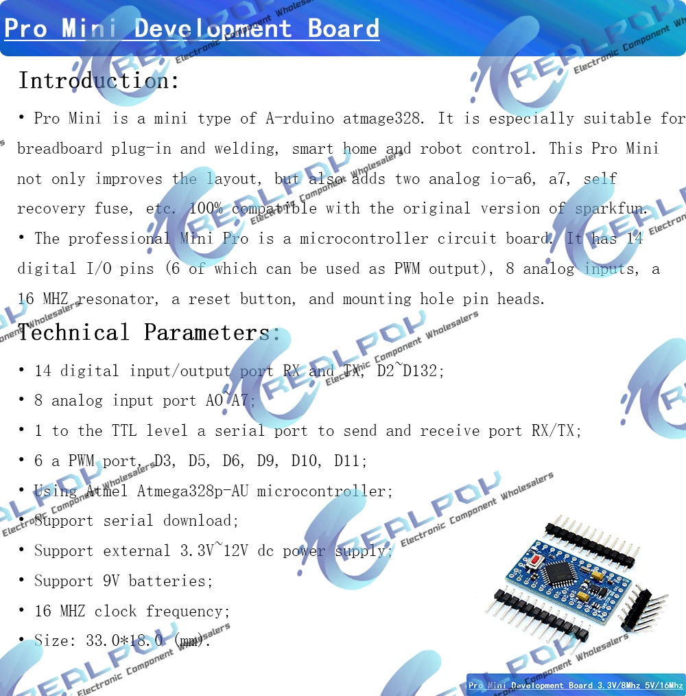Pro Mini 328 Mini 3.3V/8M 5V/16M ATMEGA328/PB Entwicklungsboard ATMEGA328P-AU 3.3V/8MHz 5V/16MHz für Arduino – Detail 1