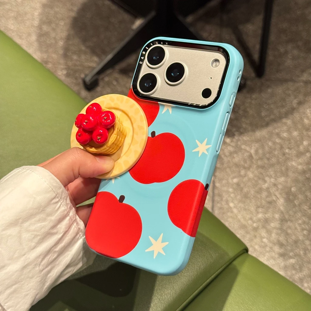 

Милая стереоскопическая корзина с красным яблоком и держателем, чехол для телефона с магнитной беспроводной зарядкой для iPhone 17, 16, 15, 14 Pro Max