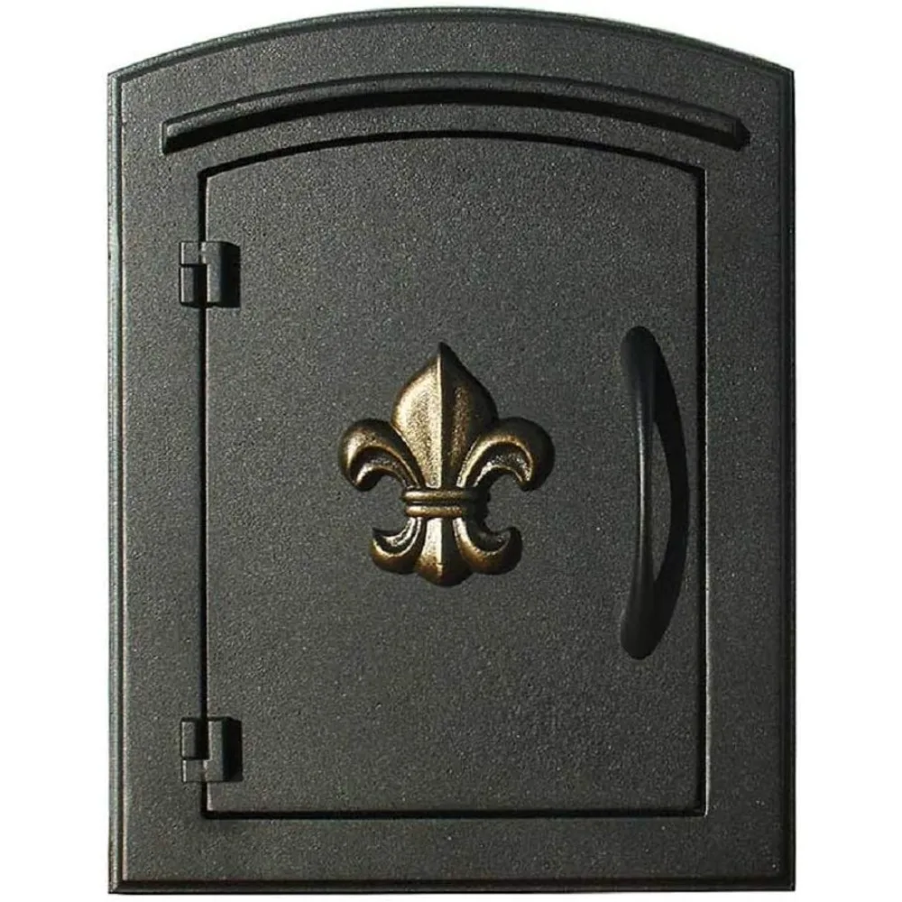 Manchester Fleur De Lis Logo Door Column Mount Non-Locking Mailbox, Black