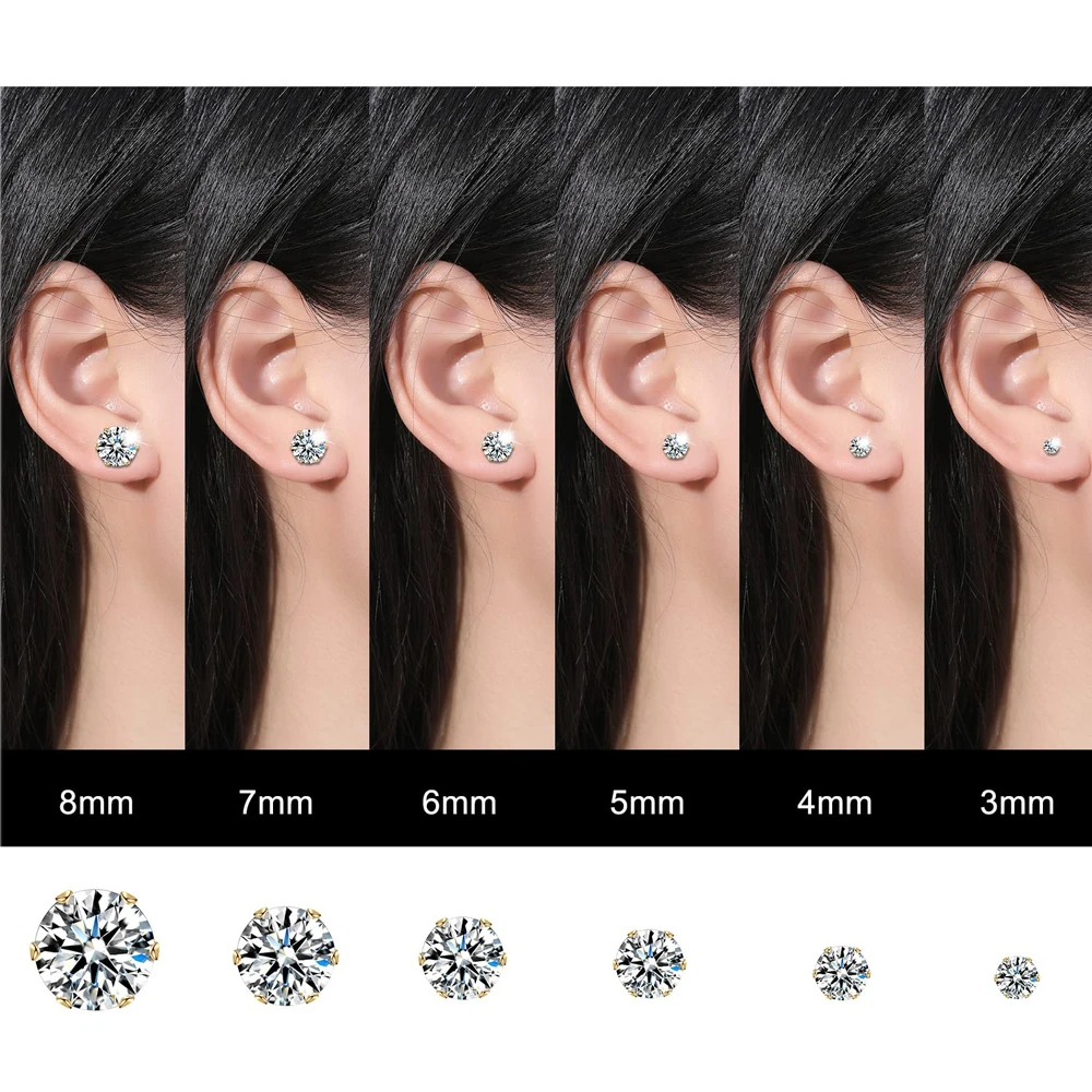 1-12 Pairs Multipack Trendy Stainless Steel Small Tiny White Cubic Zirconia Stud Earrings Set for Men Women Hypoallergenic 3-8mm