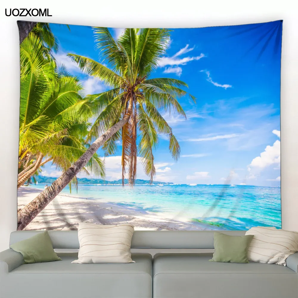 Beach Tapestry Tropical Coconut Tree Ocean Scenery Garden Wall Hanging Home Living Room Bedroom