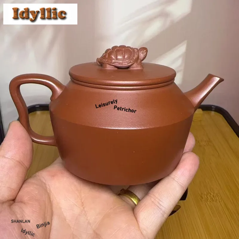 210ml Yixing Purple Clay Teapots Famous Handmade Longevity Turtle Pot Raw Ore Dahongpao Mud Kettle With Filter Zisha Tea Set