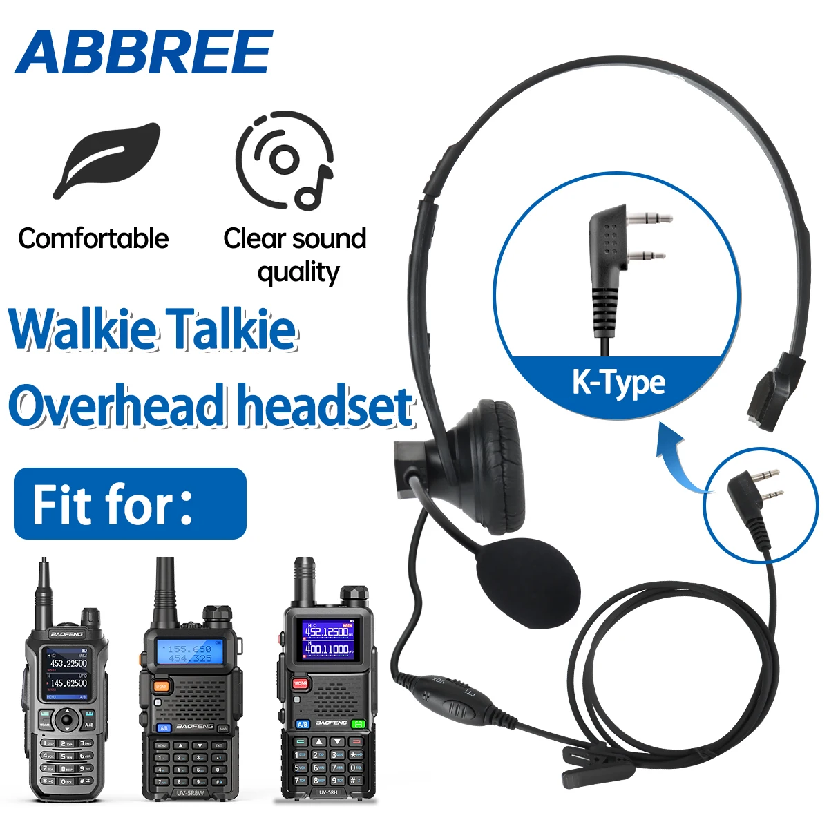 ABBREE Auricular táctico PTT compatible Baofeng Quansheng