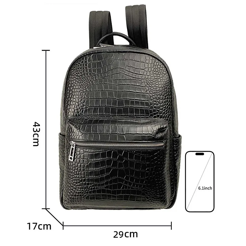 Cow Genuine Leather Men Backpacks Fashion Real Natural Leather Student Alligator Backpack Boy Luxury Brand Computer Laptop Bag