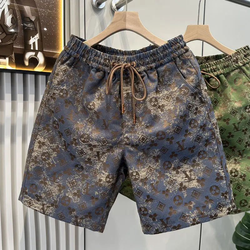 

High end luxury jacquard casual sports shorts for men's fashion brand 2025 summer new men's beach five quarter pants