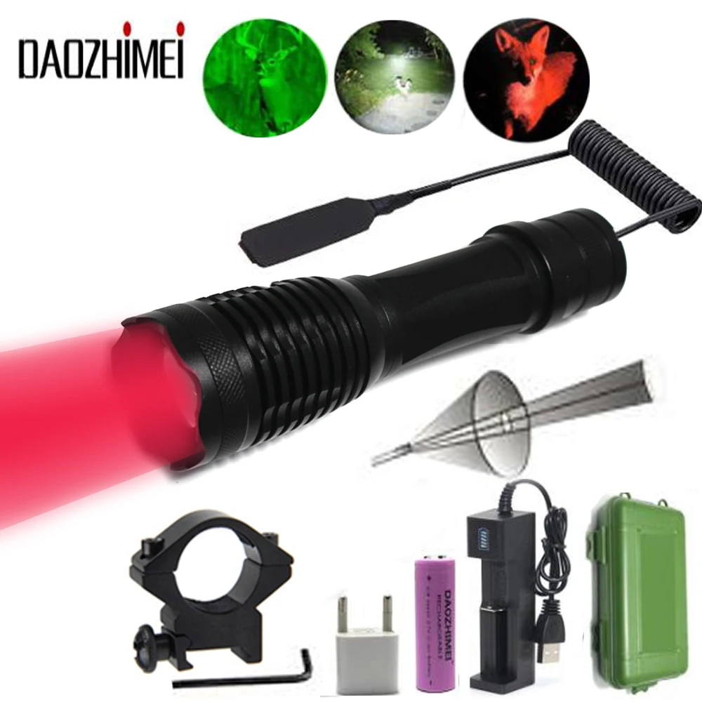 Powerful Led Flashlights  Adjustable zoom Tactical Hunting Lamp Scout Gun Long Range Lamp+Mount+switch+18650+USB Charger