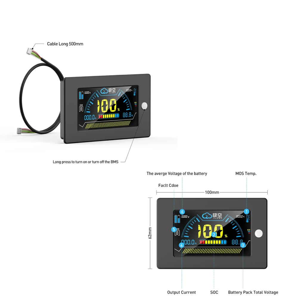 JIKONG BMS JK PB2A16S20P 3,2 pantalla LCD inversor Lifepo4 Li-ion LTO inversor 8S 16S 24V 48V para almacenamiento de energía familiar BMS inteligente