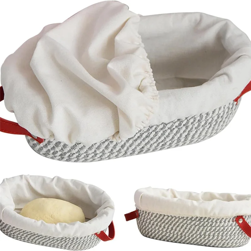 Bread Proofing Basket 2Pcs Cotton Rope Banneton, Oval Bread Basket With Liners& Covers For Artisan Bread Making Baking