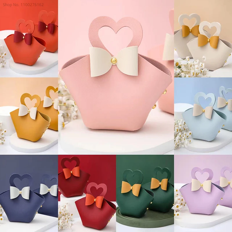 10/20PCS Leather Gift Bags Bow Ribbon Packaging Bag Wedding Favour Distributions Bags Christmas Candy Packaging Box Mini Handbag