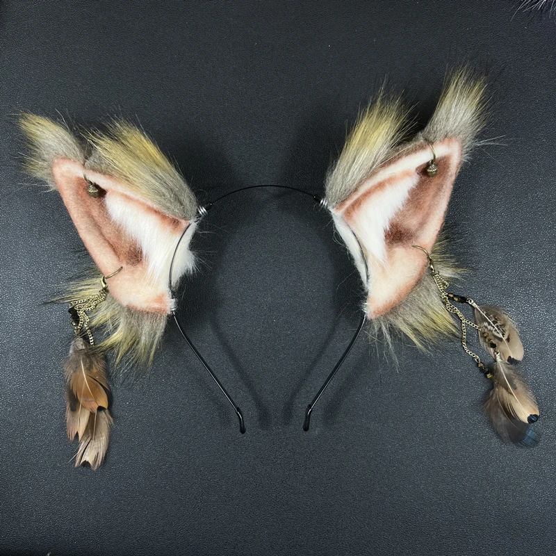 

Customized Handmade Simulation Animal Beast Squirrel Lynx Ears Hairhoop Earrings Headwear Halloween Christmas Cosplay