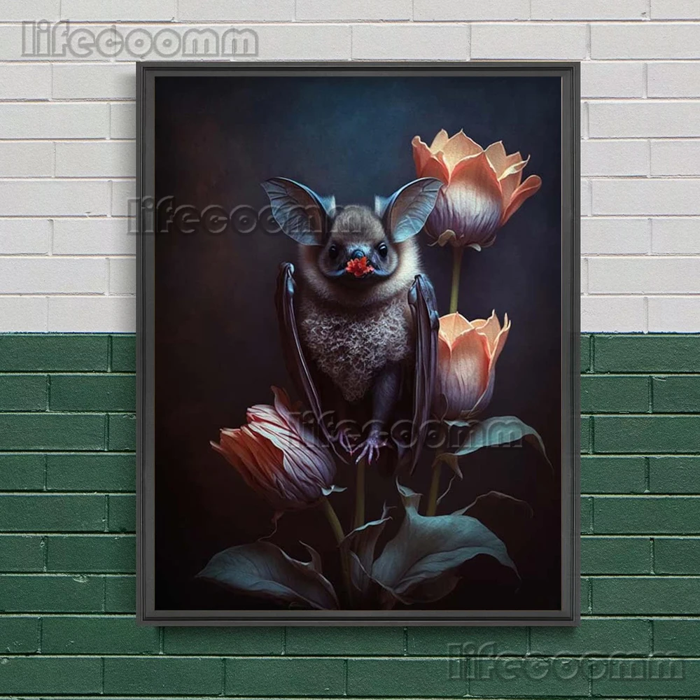 Fantasy Unicorn And Spellcaster Frog Wall Art Print Fox Witchy,Cat Witch,Antique Bat,Black Raven Magic Animal Art Poster Print