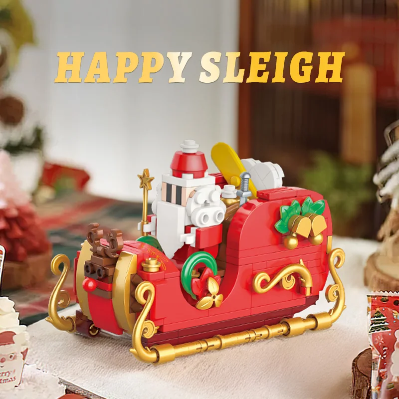 MOC 크리스마스 기차 썰매 진저브레드 하우스 블록 세트 눈차량 마을 장식 트리 장난감 어린이 휴일 크리스마스 선물