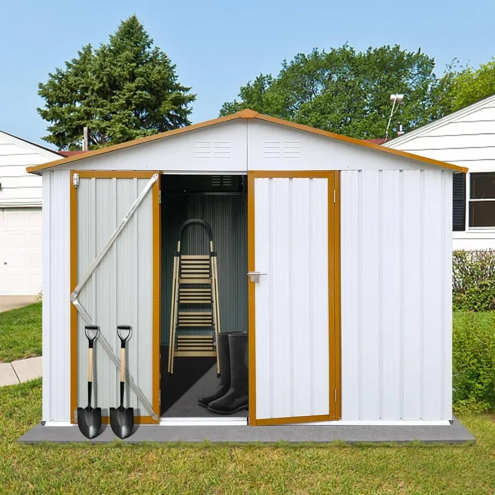 8x6 FT Outdoor Storage Shed, Tool Garden Metal Sheds with Lockable Door,Outside Waterproof Galvanized Steel Storage House Sheds