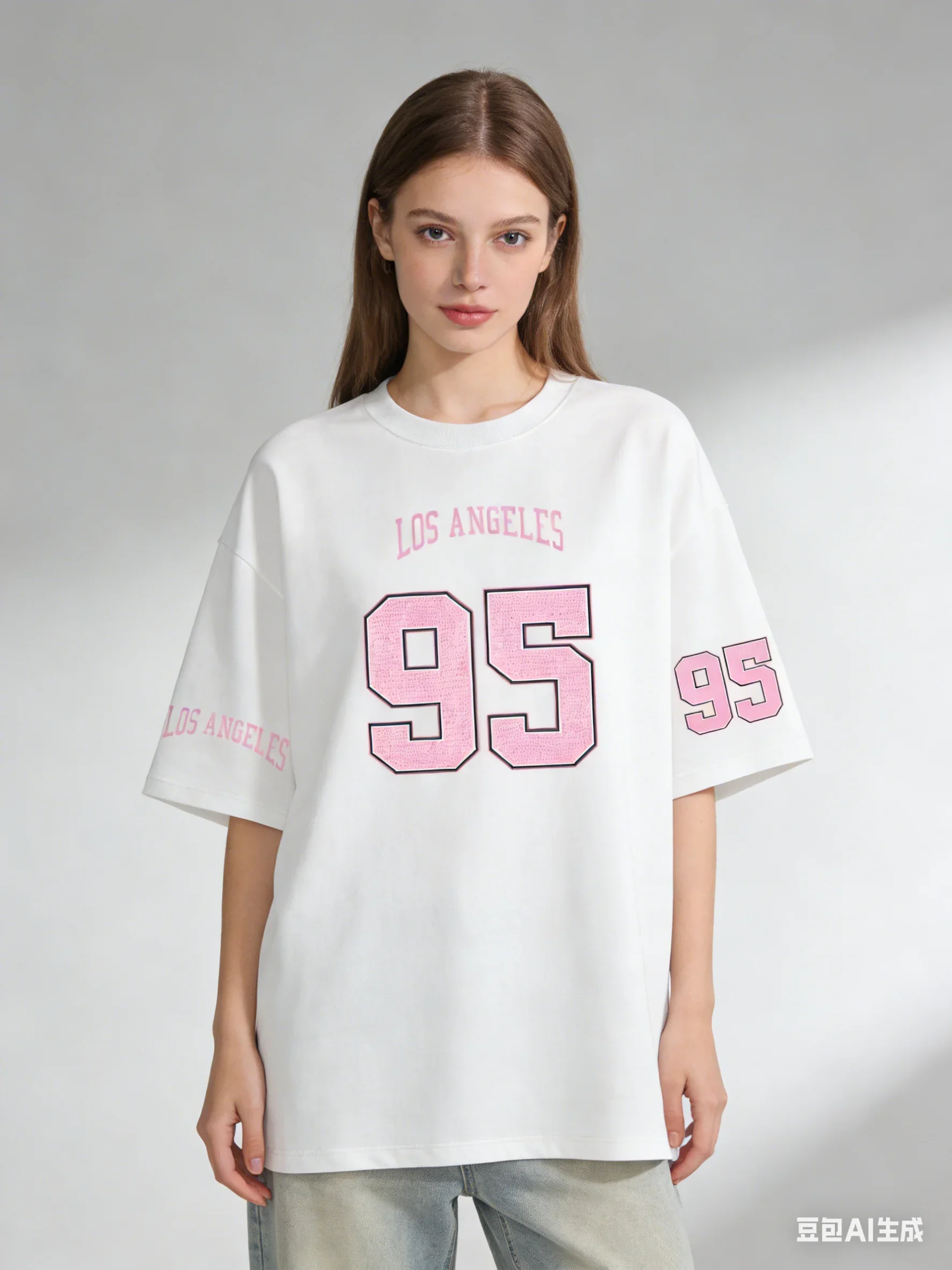 Women's Fashion Pink Letter LOS ANGELES Personality Printed T-Shirt Loose Casual Comfortable Style Oversized Summer T-Shirt