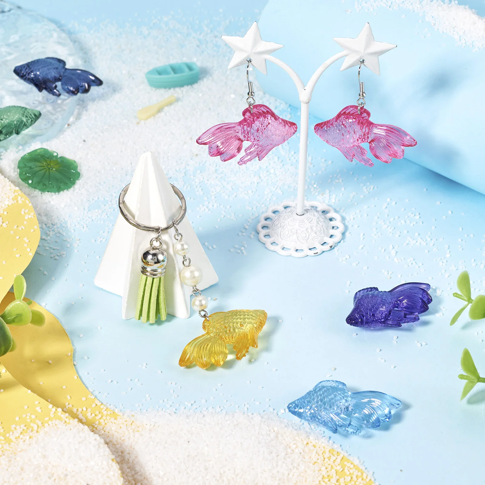 42Pcs acrilico 3D Goldfish Charms ciondoli pesce colore misto per simpatici orecchini pendenti collana gioielli che fanno risultati 26x42mm