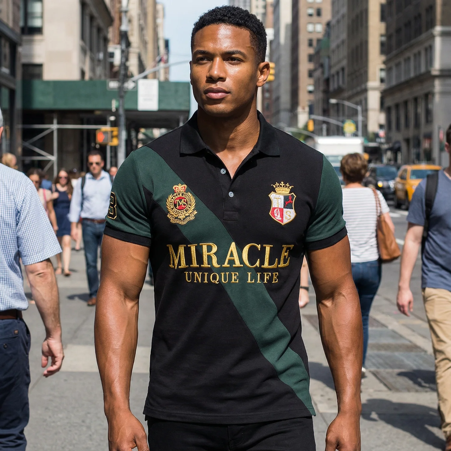 Camisa polo masculina milagre bordado costura cor contraste clássico moda design original gola polo algodão puro respirável