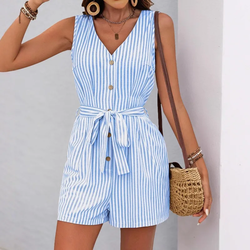 

Летние женские комбинезоны с полосками, простые и стильные, популярные в Европе и США.