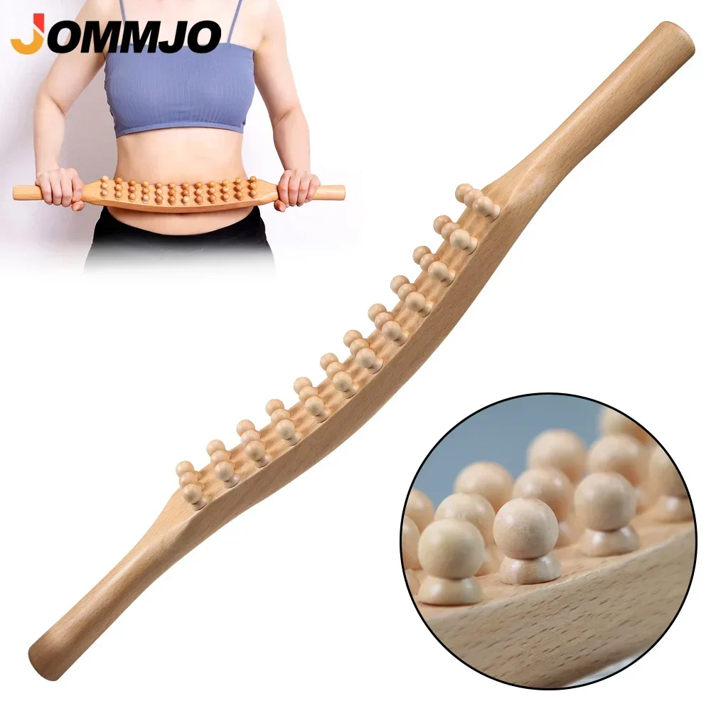 1Pcs  Wood Therapy Massage Tool,36 Beads Back Leg Body Massager Lymphatic Drainage Massage,Handheld Massage Stick for Neck,Back