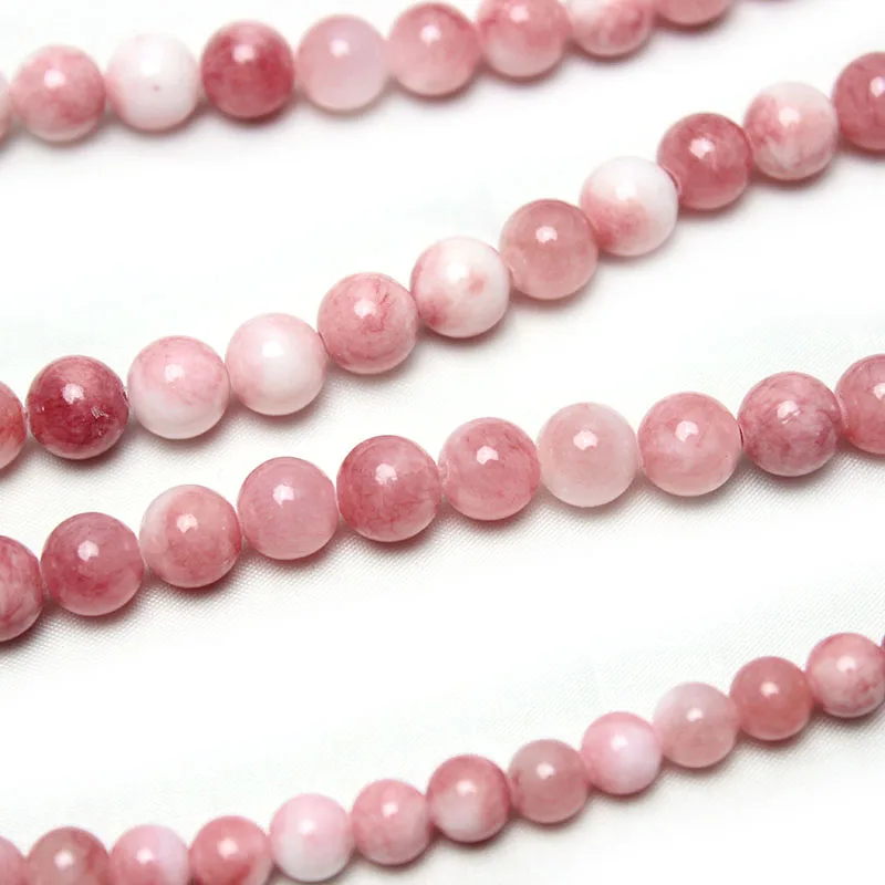 Natural Stone Pink White Persian Jades Round Loose Beads 6/8/10mm for Jewelry Making DIY Handcraft Bracelet Necklace 15\'\' Strand