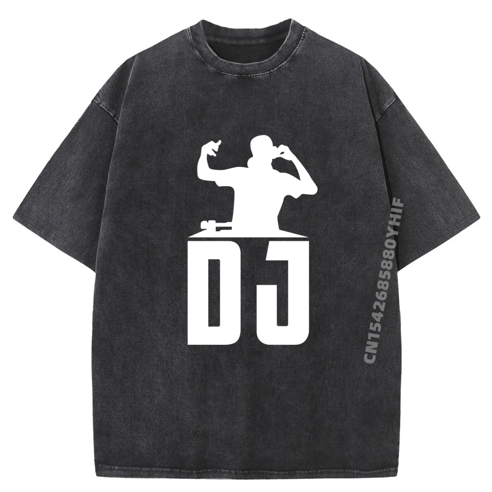 

Dj Disc Jockey Music White T Shirt Men Cotton Comfort Washed Camisetas Casual Fashion Printed Clothes