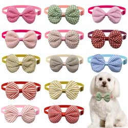 50/100 pçs xadrez listra arco do cão arcos bonito pet bowties gato cão grooming acessórios filhote de cachorro colar ajustável laço do cão laços suprimentos