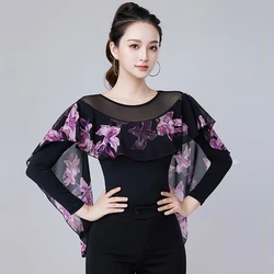 Latin Dance Tops Adult Long Sleeve Latin Dancewear Ballroom Dance Clothing Fashion Tops Women Dancer Training Clothes Black 1119