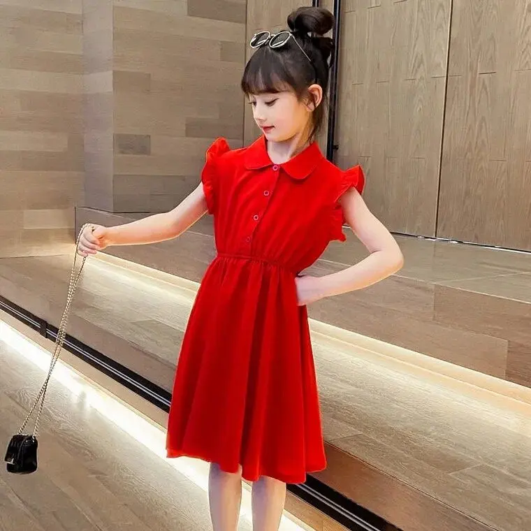 2026 Children braces maid skirt new teenager spring Summer Kids girls  Dresses Formal Princess  4 5 6 7 8 10 11 12 13 Years