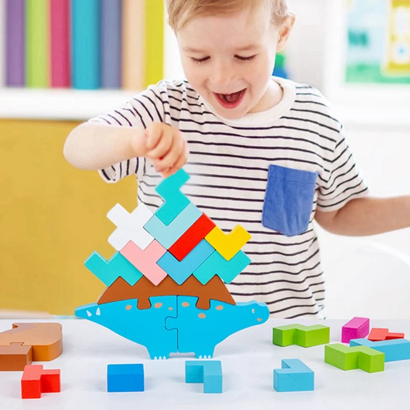 

Children Toys Montessori Wooden Balance Blocks Kids Animal Dinosaur Building Stacking Games Learning Educational Toy Baby Gifts