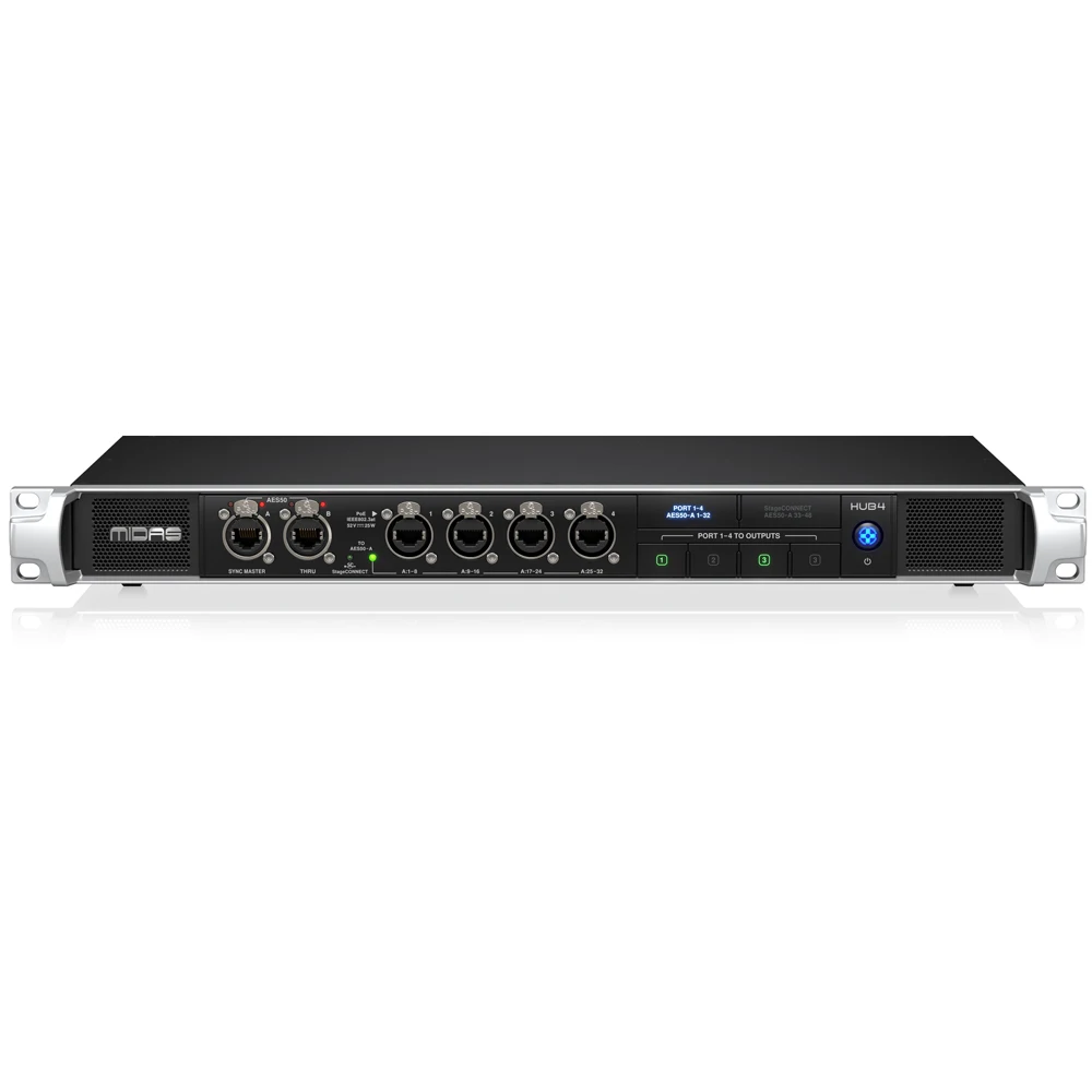 Midas HUB4 Personal Monitoring Hub with 4 PoE Port, AES50 Connectivity, Analog Outputs and StageCONNECT Output for Digital Mixer