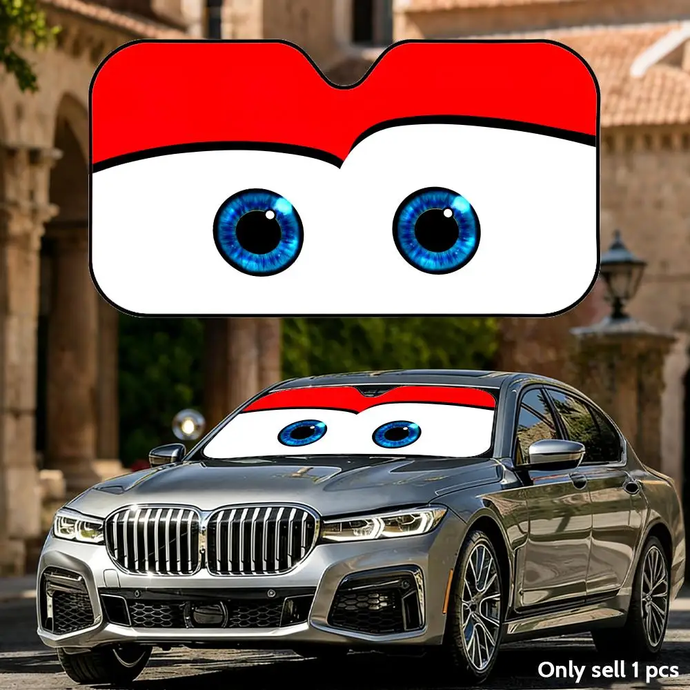 

Cartoon Eye Design Sun Visor Aluminum Foil Windshield Sunshade with Reflective UV Block Heat Insulation, Foldable Universal Fit