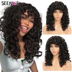 Long Curly Wig with Bangs Curly Synthetic Hair Cosplay Wigs for Women Red Brown Ginger Natural 18 Inch Female Afro Wig