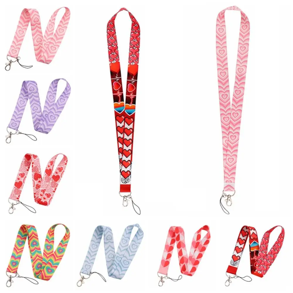 ID Card Hang Rope Long Strap Phone Anti-loss Belt Lanyard Wide Phone Neck Strap Love Heart Anti-loss Mobile Phone Charm Pass